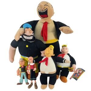 Vintage Lot of 6 Popeye Plush Toys Bendy Figures Olive Oil Bluto Wimpy Pre-Owned